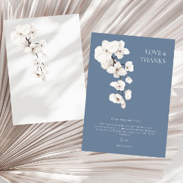 Kärlek och Tacksamhet Dusty Blue Vita Orkidéer Brö Tack Kort