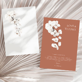 Kärlek Och Tacksamhet Terrakotta Vit Orchidé Bröll Tack Kort