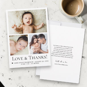Kärlek och Tacksamhet Typografi Baby Foto Födelse Meddelande