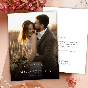 Kärlek och Tacksamhet Typografi Elegant Foto Bröll Tack Kort