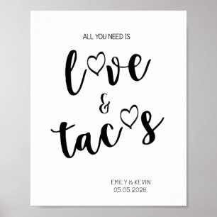 Kärlek och Tacos-tecknet Tabletop Plaque med Easel Poster