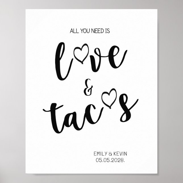 Kärlek och Tacos-tecknet Tabletop Plaque med Easel Poster (Framsidan)