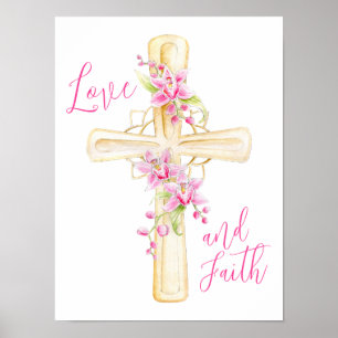 Kärlek och troende blommigt kor poster
