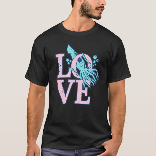 Kärlek Octopus Cuttlefish Squid 1 T Shirt (Framsida)
