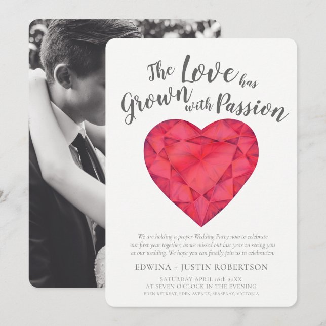 Kärlek odlade rubyvattenfärg efter bröllopsfesten inbjudningar (Fram/baksida)