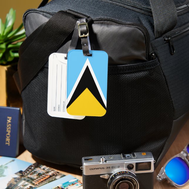 Kärlek Oh Kärlek | Saint Lucia Flagga Anthem Blue  Bagagebricka (Framsida & Baksida)