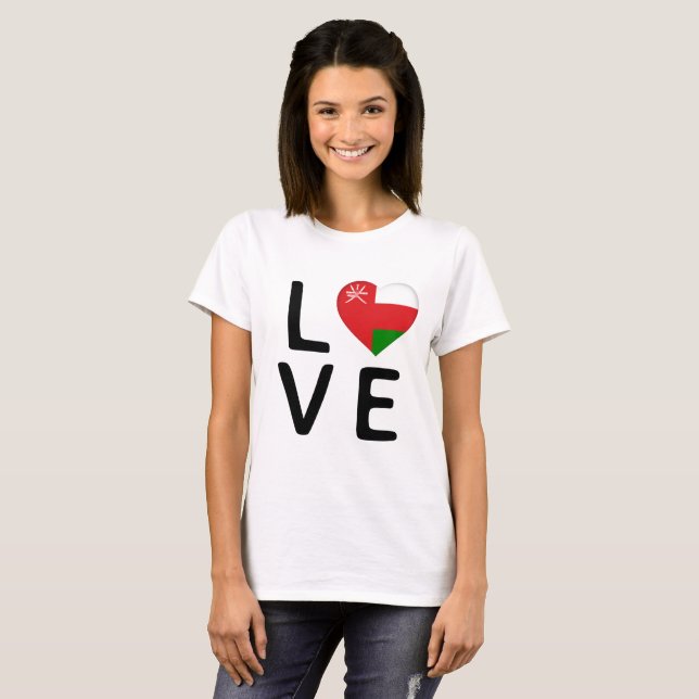 Kärlek - Oman Flagga T Shirt (Hel framsida)