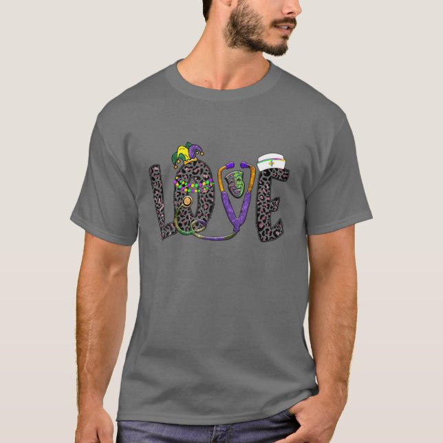 Kärlek oncology Nurse Leopard Mardi Gras Festival  T Shirt (Framsida)