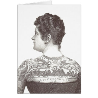 "Kärlek One Two" Tattooed Victorian Woman Hälsningskort