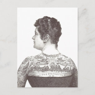 "Kärlek One Two" Tattooed Victorian Woman Vykort