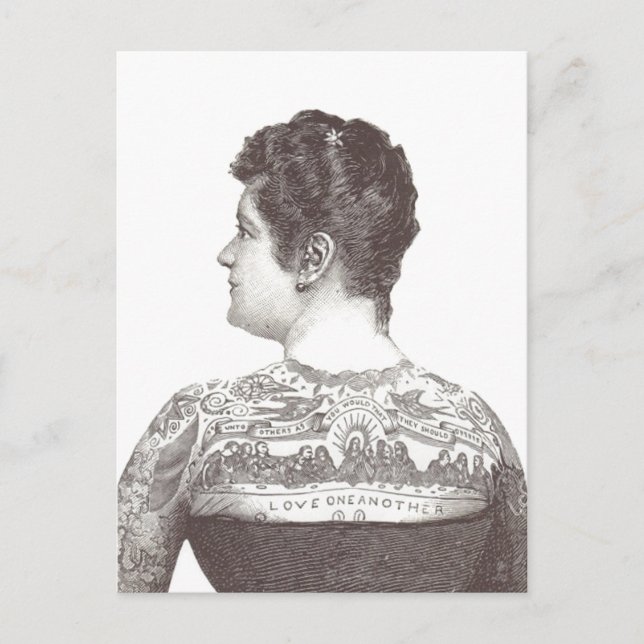 "Kärlek One Two" Tattooed Victorian Woman Vykort (Framsida)