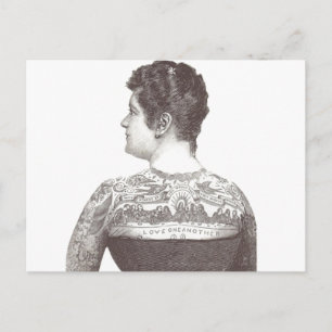 "Kärlek One Two" Tattooed Victorian Woman Vykort