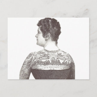 "Kärlek One Two" Tattooed Victorian Woman Vykort