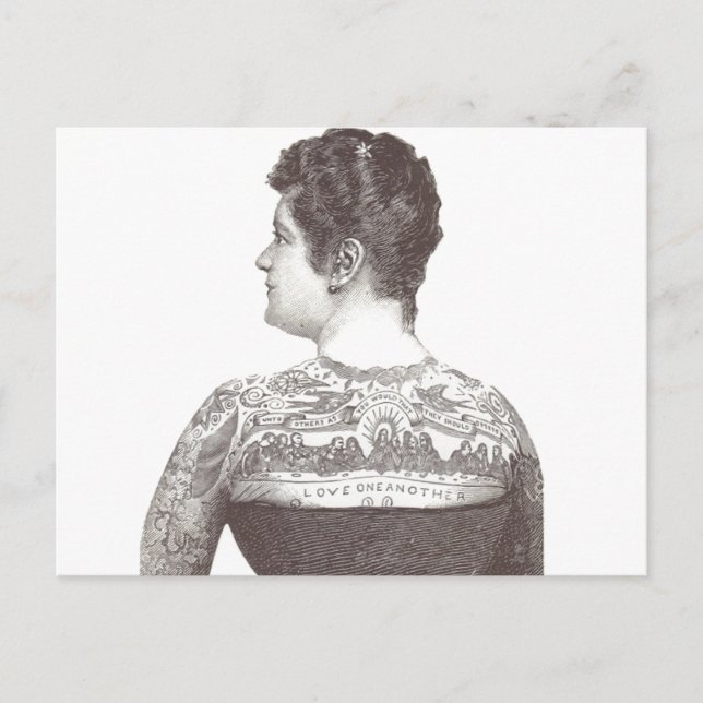 "Kärlek One Two" Tattooed Victorian Woman Vykort (Framsida)