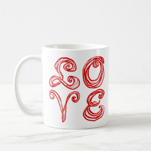 KÄRLEK Ord Art Fabric Font Red Brev Kaffemugg