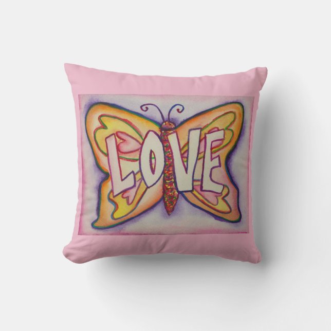 Kärlek Ord art Rosa Butterfly Accent Dekorativ kud Kudde (Framsida)