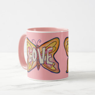Kärlek Ord art Rosa Butterfly Vingar-kaffe Mugg Ko