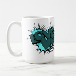 Kärlek ord med hjärtan i grönten färg kaffemugg