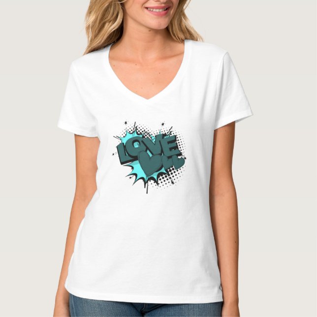 Kärlek ord med hjärtan i grönten färg t shirt (Framsida)