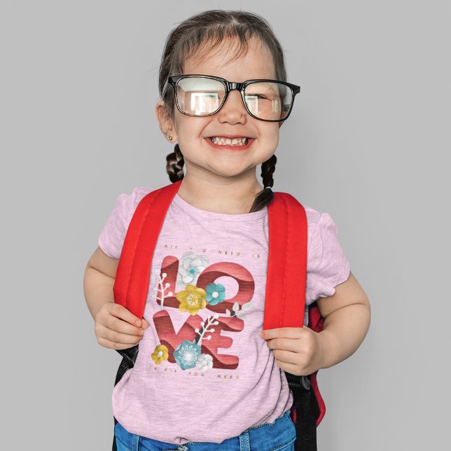 Kärlek Ord och Blommar inom realistisk Papper kons T Shirt (Love Word & Blossoms In Realistic Paper Art T-Shirt)