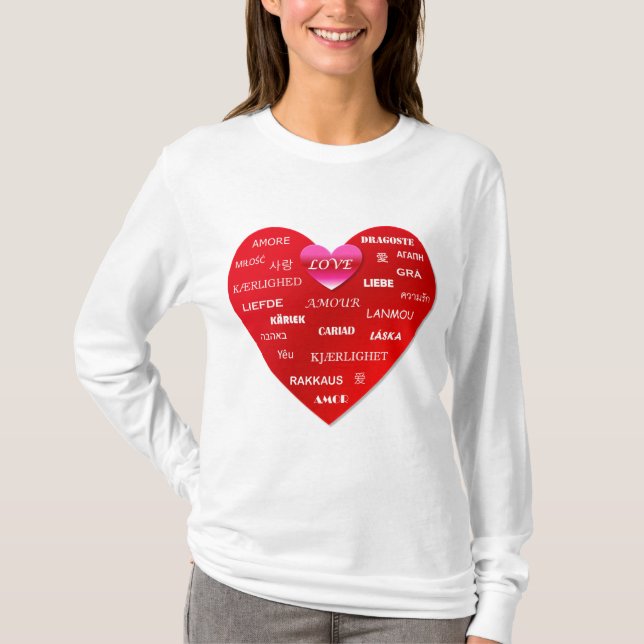 Kärlek ord på många språk t shirt (Framsida)