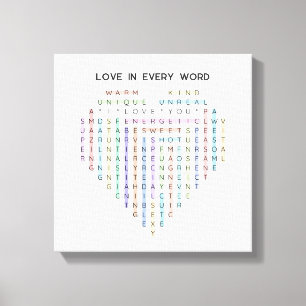 Kärlek Ord Quest - Heart Puzzle - I Kärlek You Canvastryck