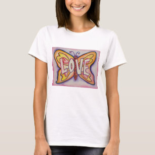 Kärlek Ord Rosa Butterfly Anpassningsbar Art T-Shi Tee