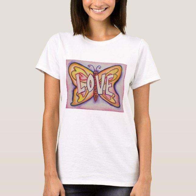 Kärlek Ord Rosa Butterfly Anpassningsbar Art T-Shi Tee (Framsida)