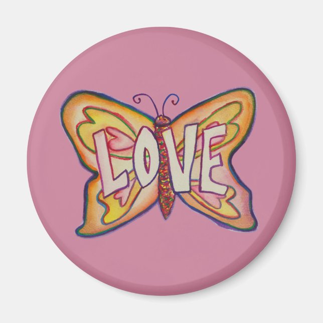Kärlek Ord Rosa Butterfly Anpassningsbar Fridge Ma Magnet (Framsidan)