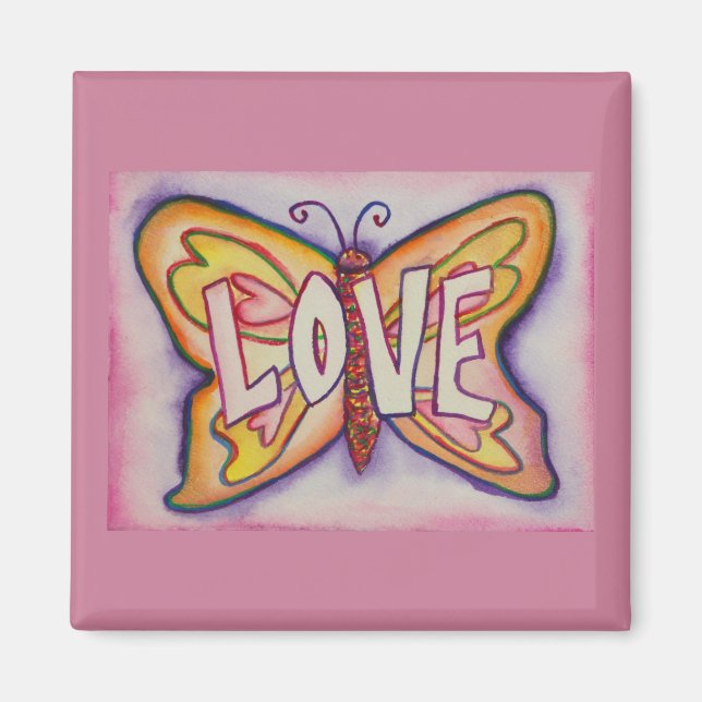 Kärlek Ord Rosa Butterfly Anpassningsbar Fridge Ma Magnet (Framsidan)