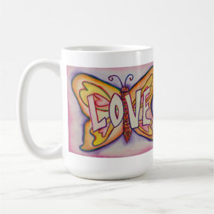 Kärlek Ord Rosa Butterfly Art Coffee Kopp eller Mu