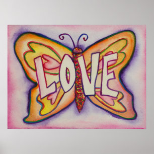 Kärlek Ord Rosa Butterfly Art Print Poster Art Pr