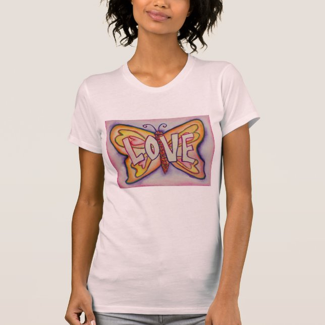 Kärlek Ord Rosa Butterfly Customized Art-Shirts T-shirt (Framsida)