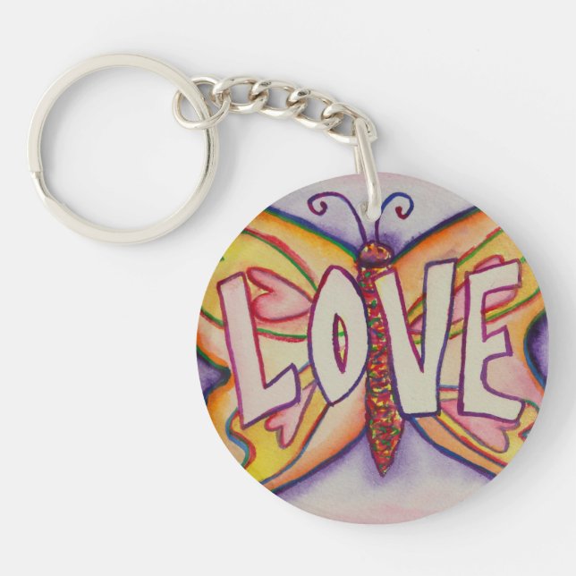 Kärlek Ord Rosa Butterfly Keychain Art Pendant (Framsidan)