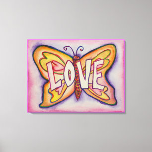 Kärlek Ord Rosa Butterfly Painting Canvas Artwork