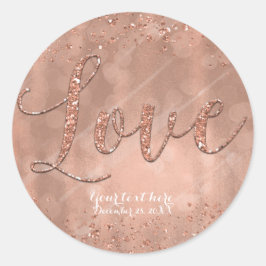 KÄRLEK Ord Typ Rosa Roséguld Glamour Glitter Runt Klistermärke