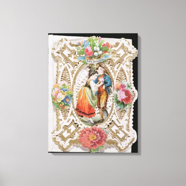 Kärlek, Oskuld, Valentinkort, 1870 (färg li) Canvastryck (Framsida)