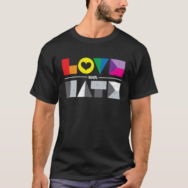Kärlek over Hate, HBT, Geometric Rainbow, Equality T Shirt (Framsida)
