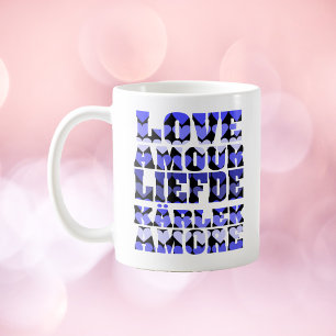 Kärlek på många språk Hearts Blue Kaffemugg