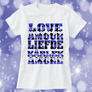Kärlek på många språk Hearts Blue T Shirt