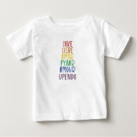 Kärlek på många språk Regnbåge Pride Baby T-Shirt