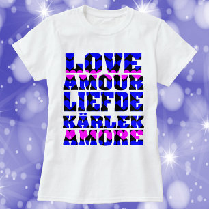 Kärlek på många språk: Rosa Blue T Shirt