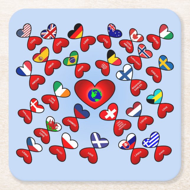 Kärlek på olika språk i Världen runt Underlägg Papper Kvadrat (Framsidan)