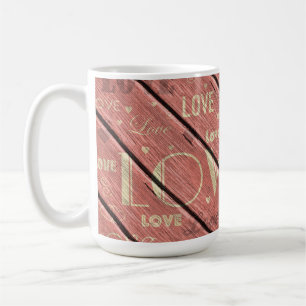 Kärlek på Rosa Wood Background Kaffemugg