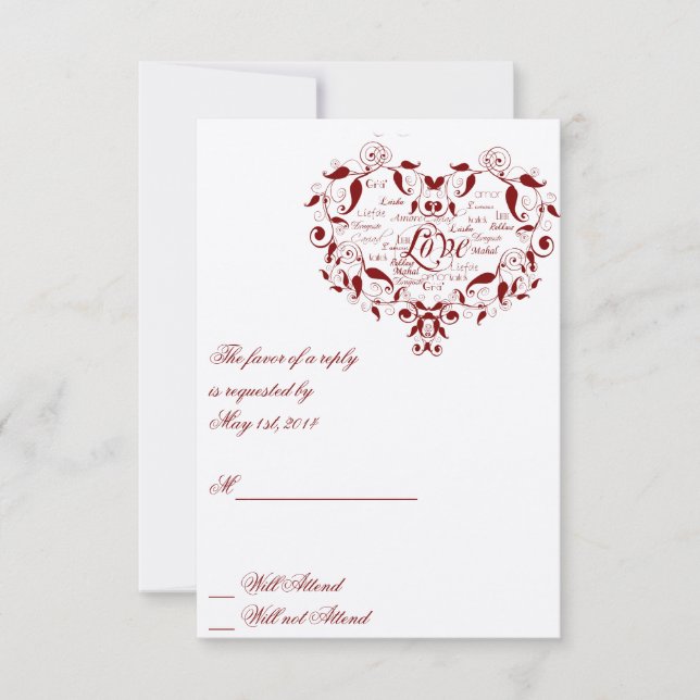 Kärlek på valfritt språk i Rött svarskort OSA Kort (Framsida)