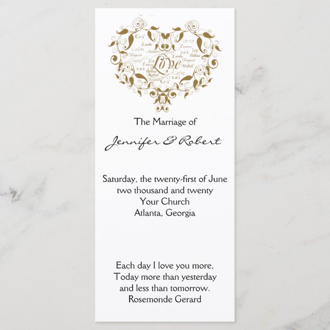 Kärlek på vilket språk som helst i Guld-Bröllopspr Program (Framsida)