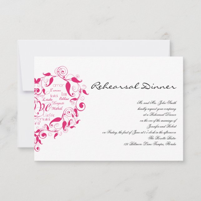 Kärlek på vilket språk som helst i Shock rosa Rehe Inbjudningar (Framsida)