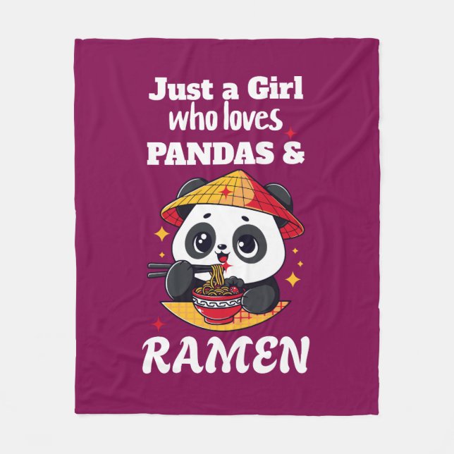 Kärlek Pandas och Ramen (vittext) Fleecefilt (Framsidan)