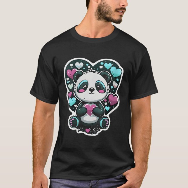 Kärlek Pandas Panda Lila T Shirt (Framsida)