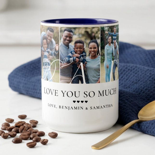 Kärlek Pappa Personlig 5 Foto Collage Present Två-Tonad Mugg (Love You Dad Personalized 5 Photo Collage Gift Two-Tone Coffee Mug)